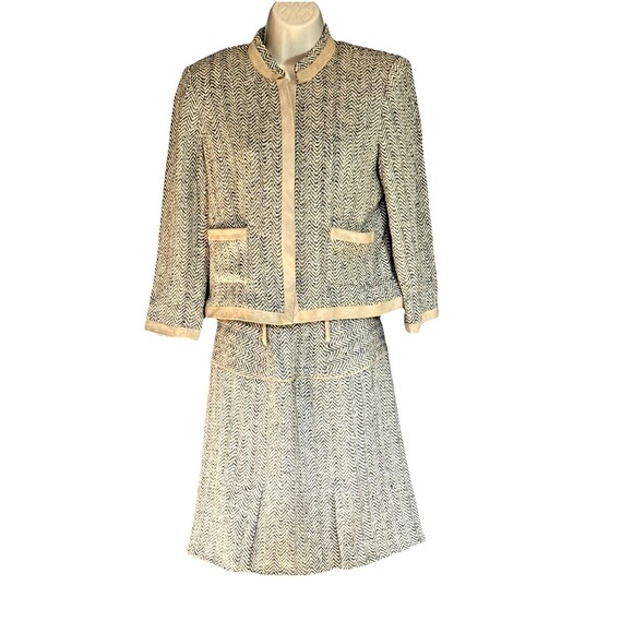Vintage Douglas Hannant Size 8 Skirt  Jacket Suede Trim Zip Up Silk Blend - Picture 1 of 15
